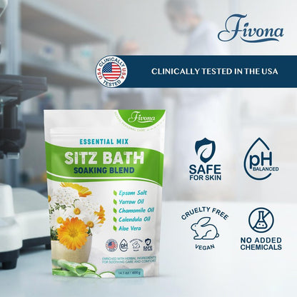 Hemorrhoid Care Postpartum Care Bartholin Cyst Relief - FIVONA Sitz Bath Salt Natural Epsom Blend with Essential Oils Soak - 14.1 oz