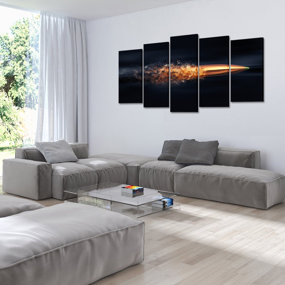 KREATIVE ARTS Flying Bullet with Dust Trail Canvas Print Pictures Framed Modern Contemporary Paintings on Canvas Posters and Prints Wall Art for Living Room Decor