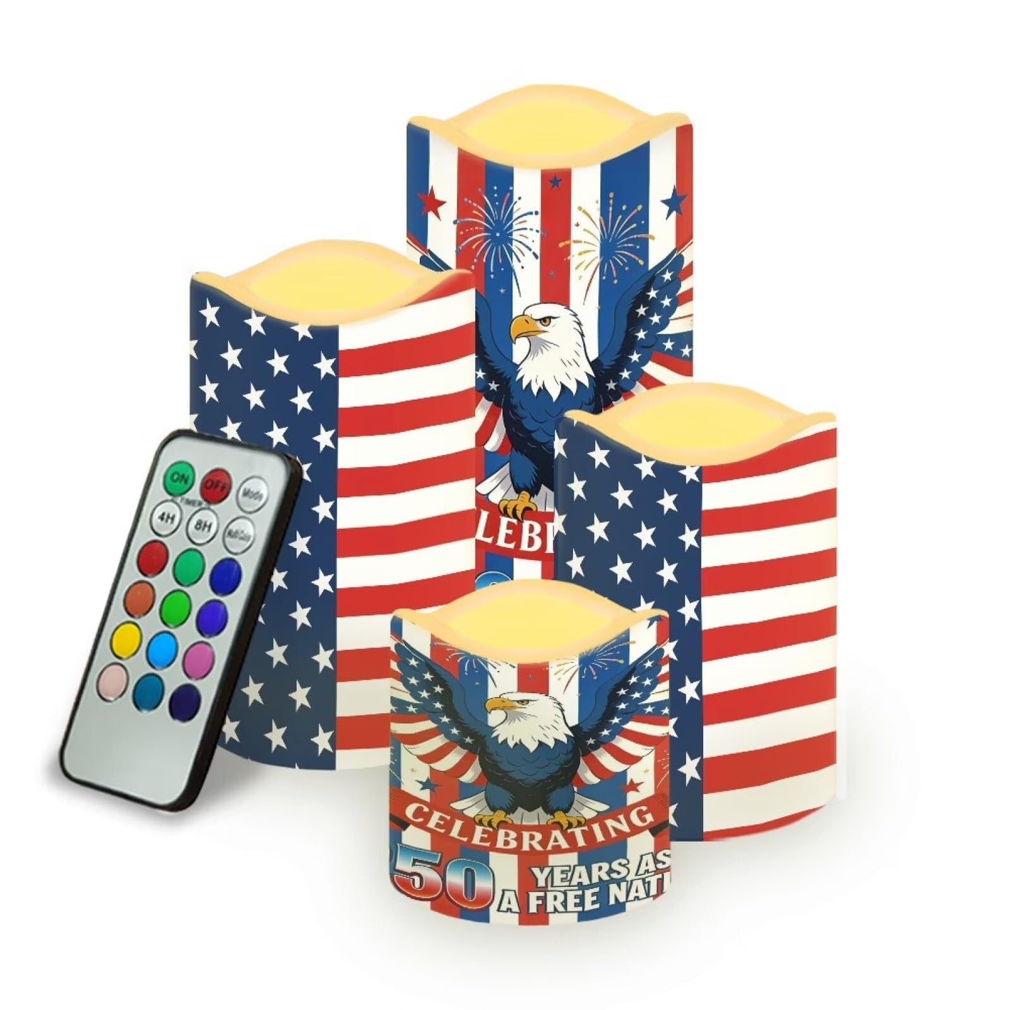 Uorisanigo American Flag Flameless LED Candles Set of 4 Bald Eagle Battery Operated Candles Red White Blue Fake Candles for Fourth of July Holiday Party Table Centerpieces Living Room Decorations