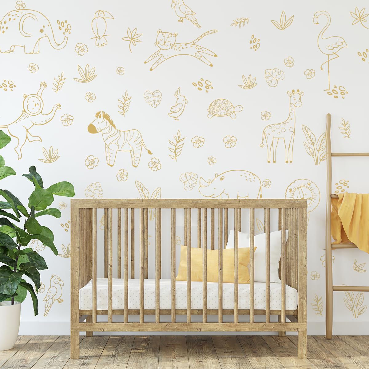Jungle Animals Wall Decals, Jungle Theme Removable Wall Sticker，Lion Cheetah Toucan Elephant Giraffe，Nursery Decor Playroom Bedroom Classroom Wall Decoration.