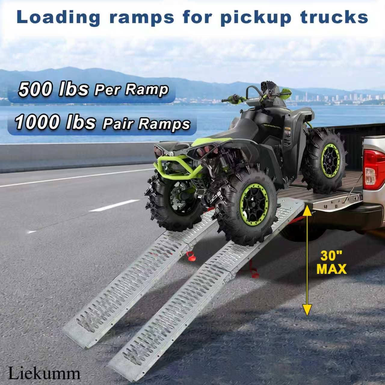 LIEKUMM 83" ATV Ramps 2-Pack, 1000 lbs Capacity Folding Loading Ramps 500 lbs Each, Heavy Duty Truck Ramps for Pickup Trucks, Trailer, Lawn Mower