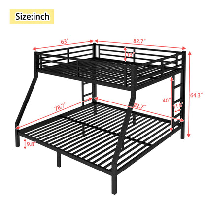 Bellemave Metal Queen Over King Bunk Bed for Adults/Kids,Heavy Duty Adults Bunk Beds with Guardrail & Ladders,Queen Over King Size Bunk Beds for Teens,Black