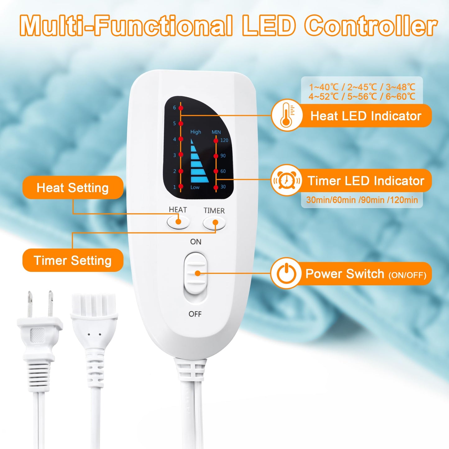 Heating Pad,Electric Heating Pads for Back,Neck,Abdomen,Moist Heating Pad for Shoulder,Knee,Arms,Legs,Dry/Moist Heat & Auto Shut Off,Birthday Gifts for Men and Women(Light Gray, 24''×12'')