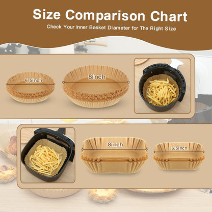 Air Fryer Liners | 100PCS Non-Stick Parchment Paper for 3-5QT Air Fryers & Microwaves - 6.5 Inch Square