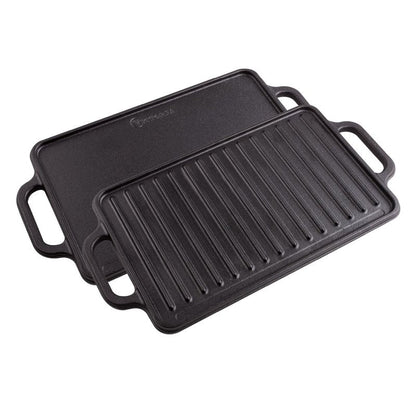 Victoria Rectangular Cast Iron Griddle. Double Burner Griddle, Reversible Grill, 13 x 8.5 Inch, Seasoned with 100% Kosher Certified Non-GMO Flaxseed Oil, Model: GDL-189