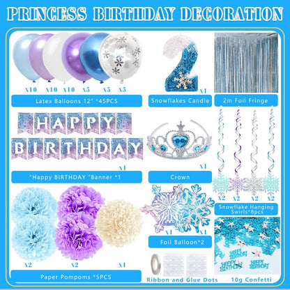 Winter Snow Birthday Decorations by [Brand Name] - 2nd Birthday Party Supplies with Balloons, Crown & Banner