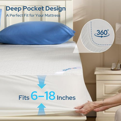 BEDLORE Queen Mattress Protector - Waterproof Noiseless Cover with Deep Pocket for 6-18 Inch Mattresses | Soft & Breathable