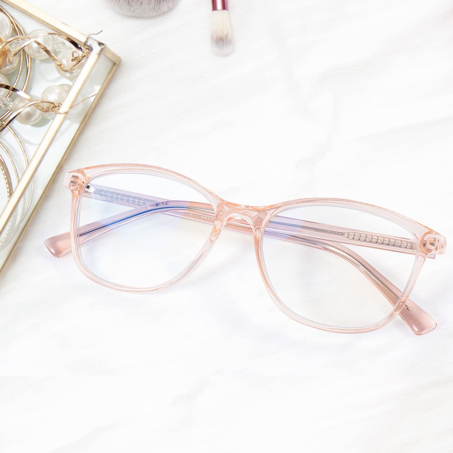 Madison Avenue Square Vintage TR90 Blue Light Blocking Reading Glasses for Women with Case, Anti Glare/Eyestrain Computer Readers Transparent Brown 1.0
