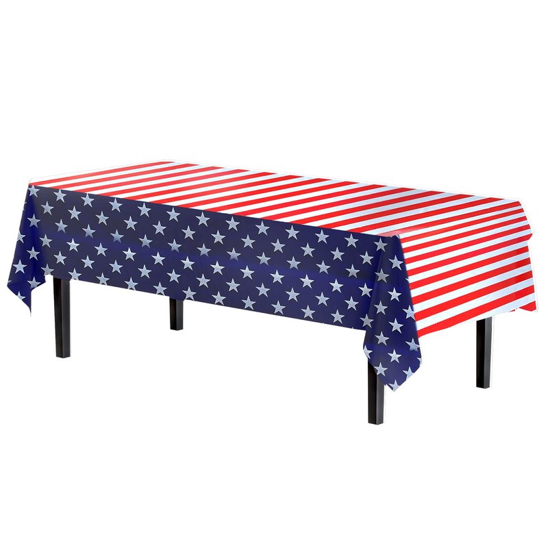 Party Solids Pack Of 6 Premium Rectangle American Flag Design Plastic Tablecloth - USA Stars and Stripes Tablecloth Disposable Plastic Table Cover for July 4th - 54 inch. x 108 inch