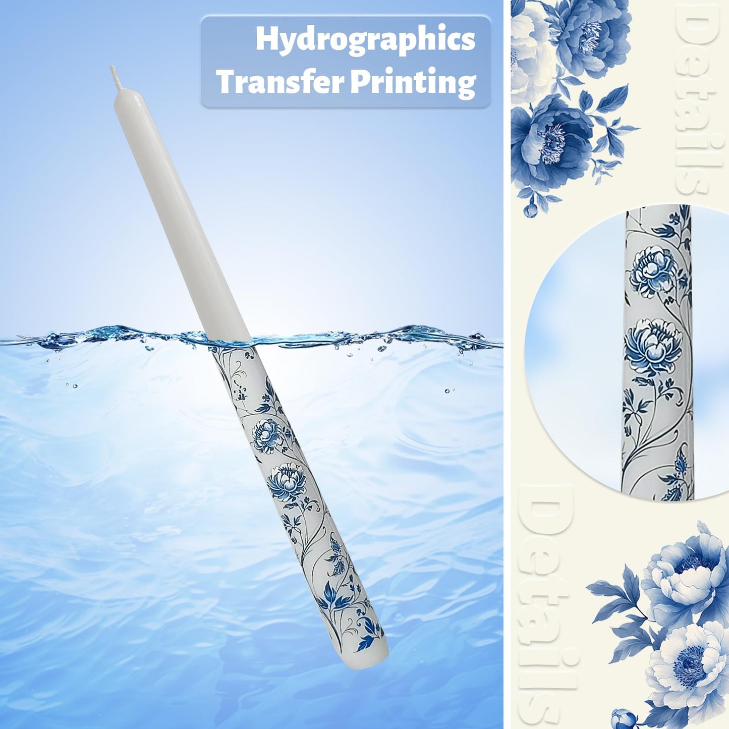 Blue and White Porcelain Taper Candles 10 Inch Print Candle Handmade Unscented Peony Pattern Long Candles 2 Pack Twisted Candlesticks for Wedding Home Decoration Gifts