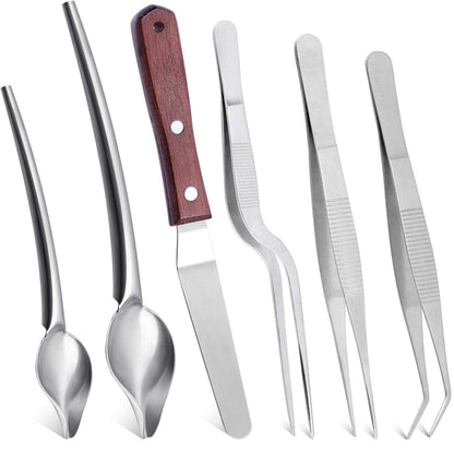 Cridoz 6 Pcs Stainless Steel Kitchen Cooking Tweezers Precision Tongs Drawing Spoons Offset Spatula for Food Culinary Plating Decorating