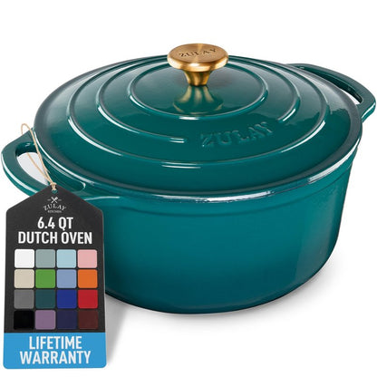 Zulay Kitchen 6.4 Quart Enameled Cast Iron Dutch Oven Pot with Lid, Emerald
