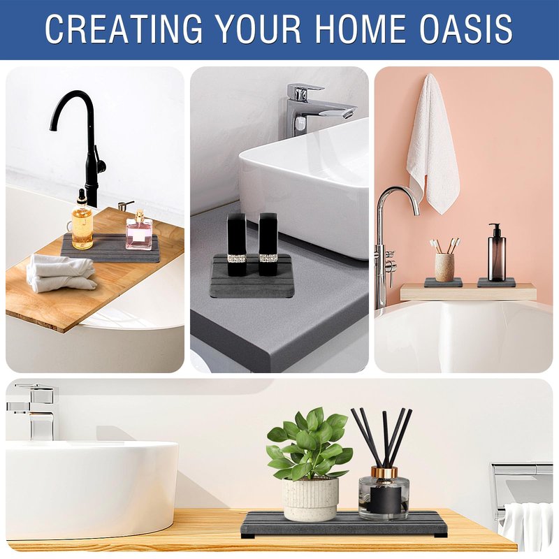 3PCS Water Absorbing Stone Tray, DryingNeat Diatomite Stone Sink Tray, Instant Dry Sink Coasters, Kitchen Sponge Hand Soap Holder, Countertop Fast Drying Counter Trays,8 * 4inch and 4 * 4inch