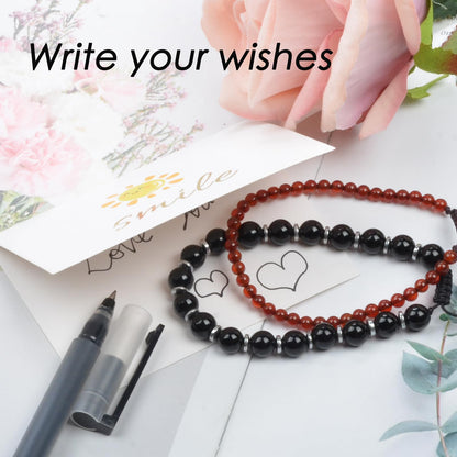 CHCCOYE 4mm Handmade Adjustable Natural Gemstone Crystal Bracelet Healing Power Energy Inspirational Gifts with Card for Unisex (Triple Protection)