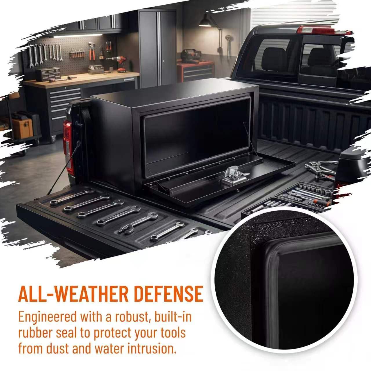 24" Underbody Truck Tool Box, Heavy Duty Steel Underbody Toolbox 24 x 12 x 14 with T-Handle Lock & Weatherproof Seal, Lockable Truck Trailer Tool Box for Pickup, Flatbed, RV, Van, Utility Vehicles