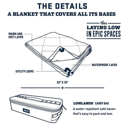 YETI Lowlands Blanket, Multi-Use Blanket with Travel Bag, Navy