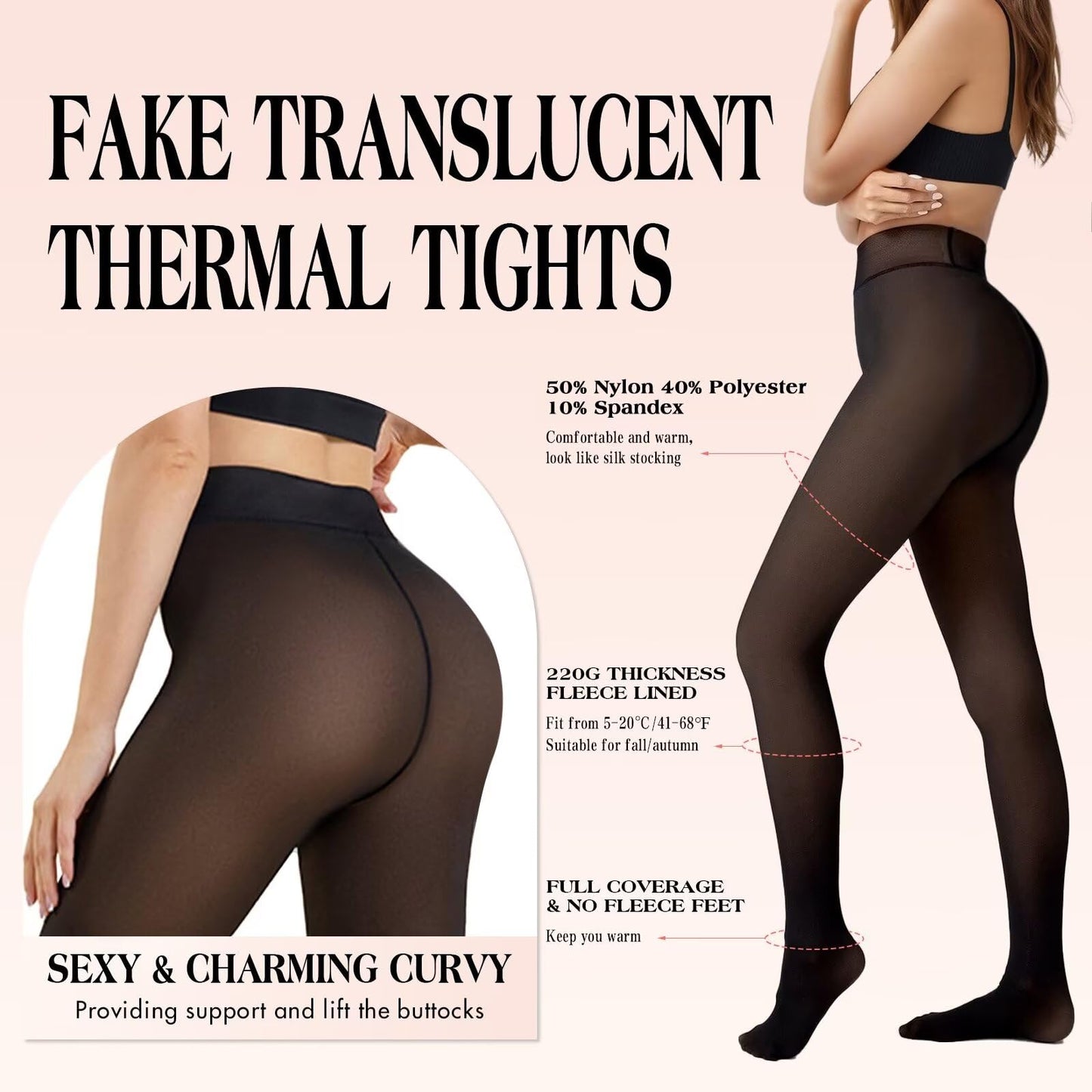 Vertvie Thermo Strumpfhose Damen Warme Dicke Fleece Thermostrumpfhose Gefälschte Durchscheinend Leggings High Waist gefütterte Pantyhose Winter