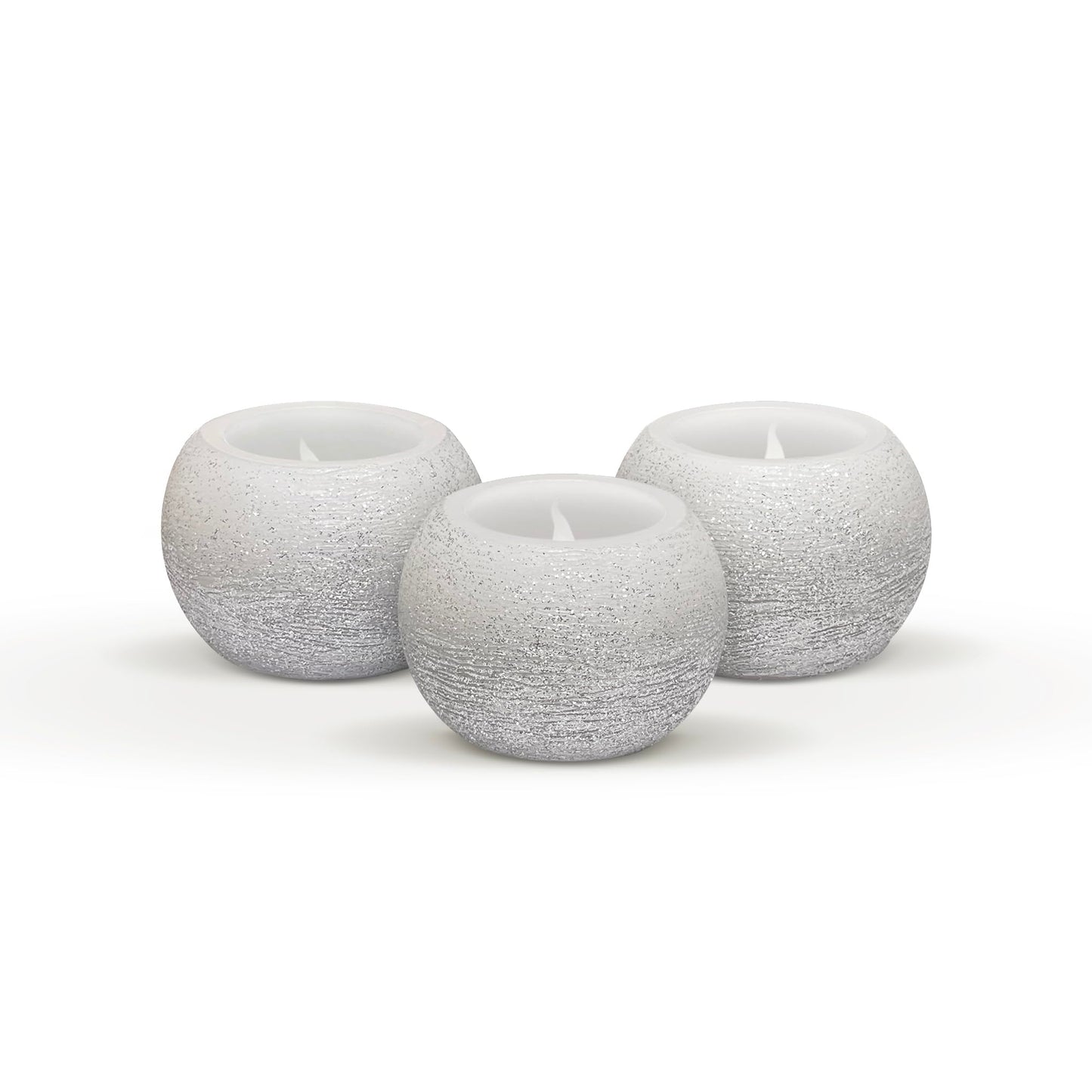 FURORA LIGHTING Silver Glitter Flameless Candles - Small 2.4" W x 1.6" H Real Wax, LED Flicker, 3-Pack, Battery Included, Home Decor & Centerpiece