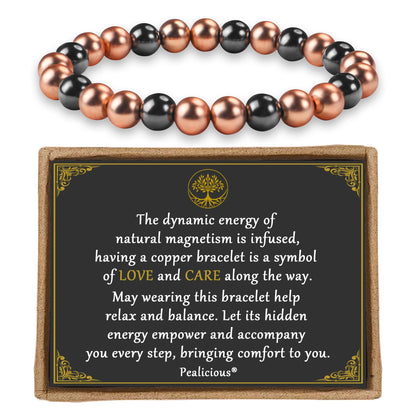 PEALICIOUS Copper Bracelet for Women and Men, 8MM Copper Magnetic Bracelet with 3500 Gauss Magnet Beads as Mother Day Gift for Mom, Cooper Hematite Jewelry Pulsera De Cobre para Mujer for Parents