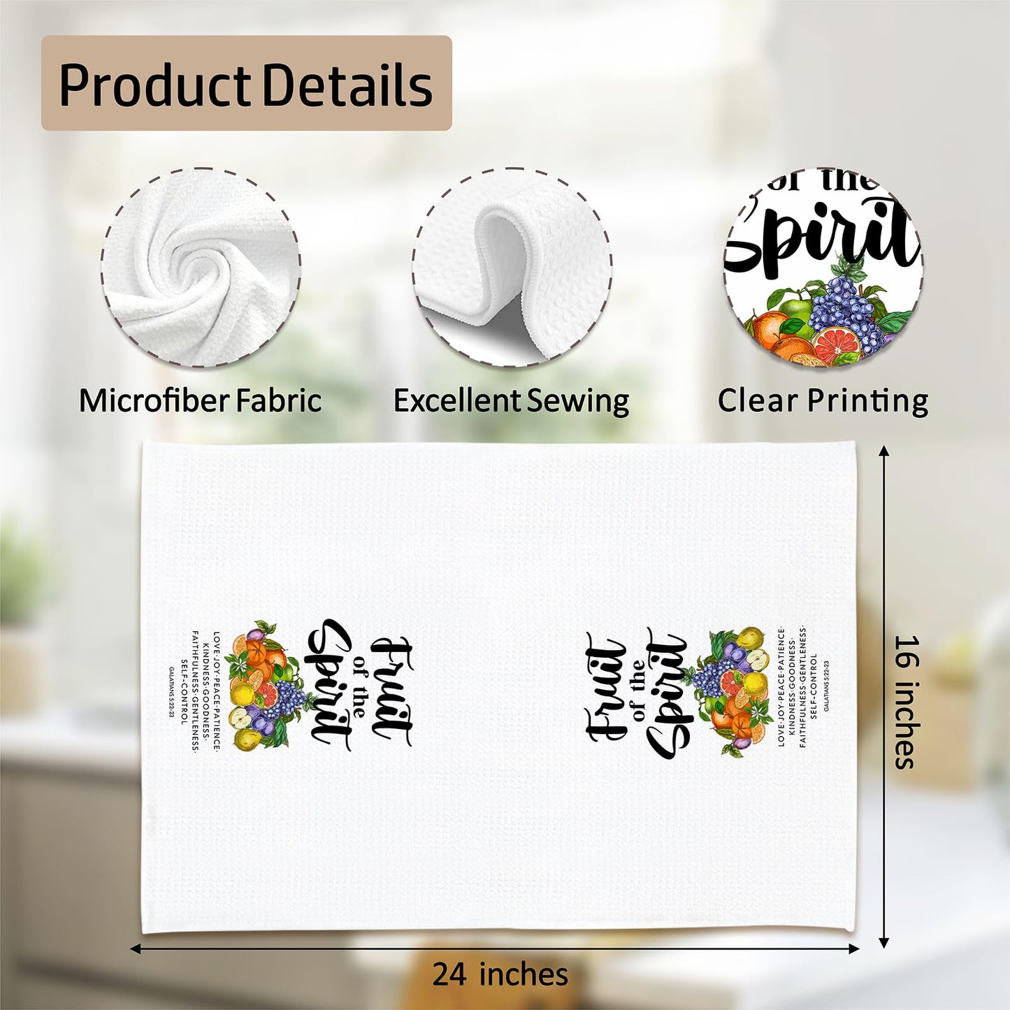 BASGIATH WAR COLLEGE Christian Waffle Kitchen Towels,Scripture Hand Towels, Fruit of The Spirit Bible Verse Dish Towel with Floral Design, Inspirational Gifts for Women, Housewarming or Christmas