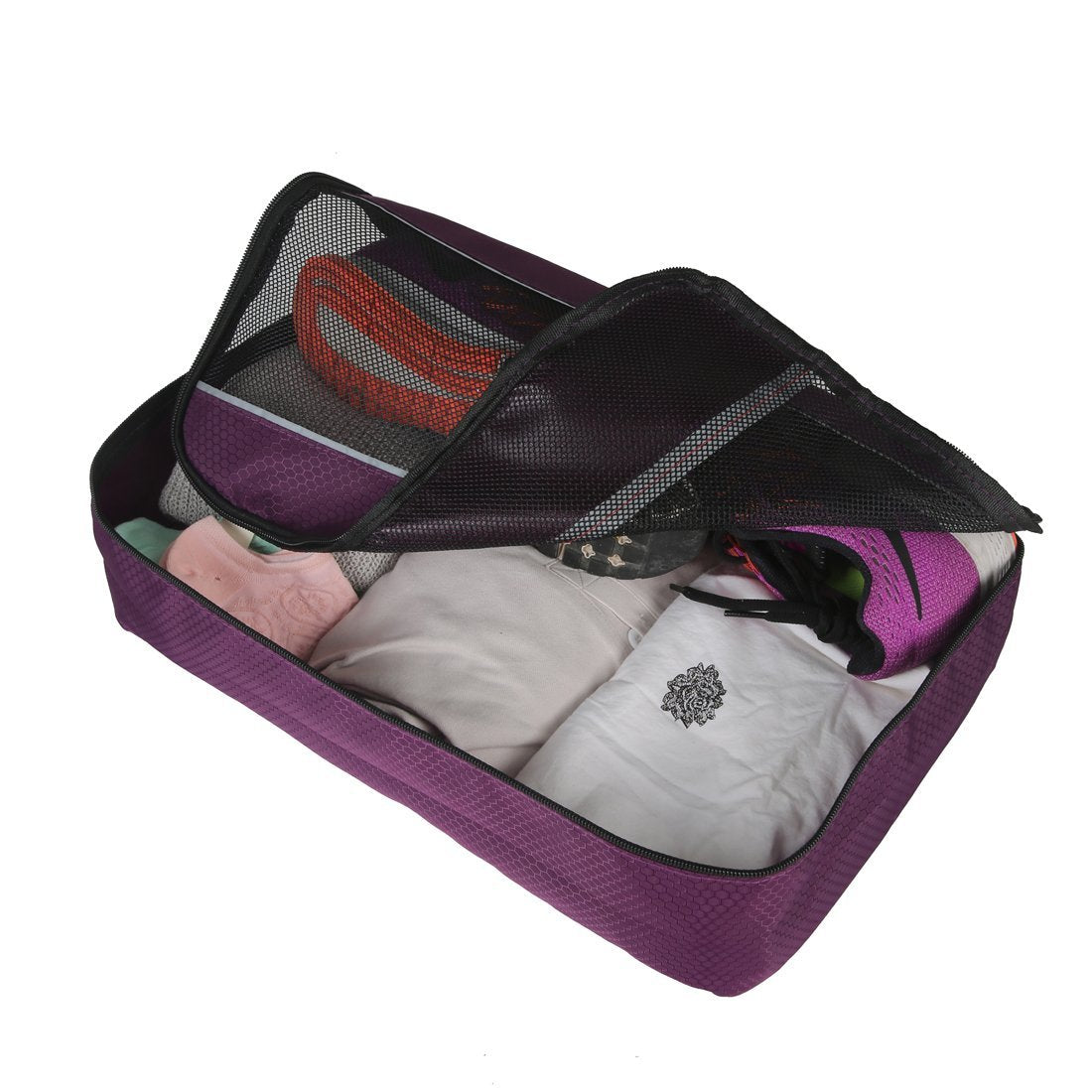 Hopsooken 5 Set Packing Cubes for Travel Large Suitcase Luggage Organizer Bags Travel Accessories Vacation 4 Cubes 1 Laundry Pouch Bag(Purple)