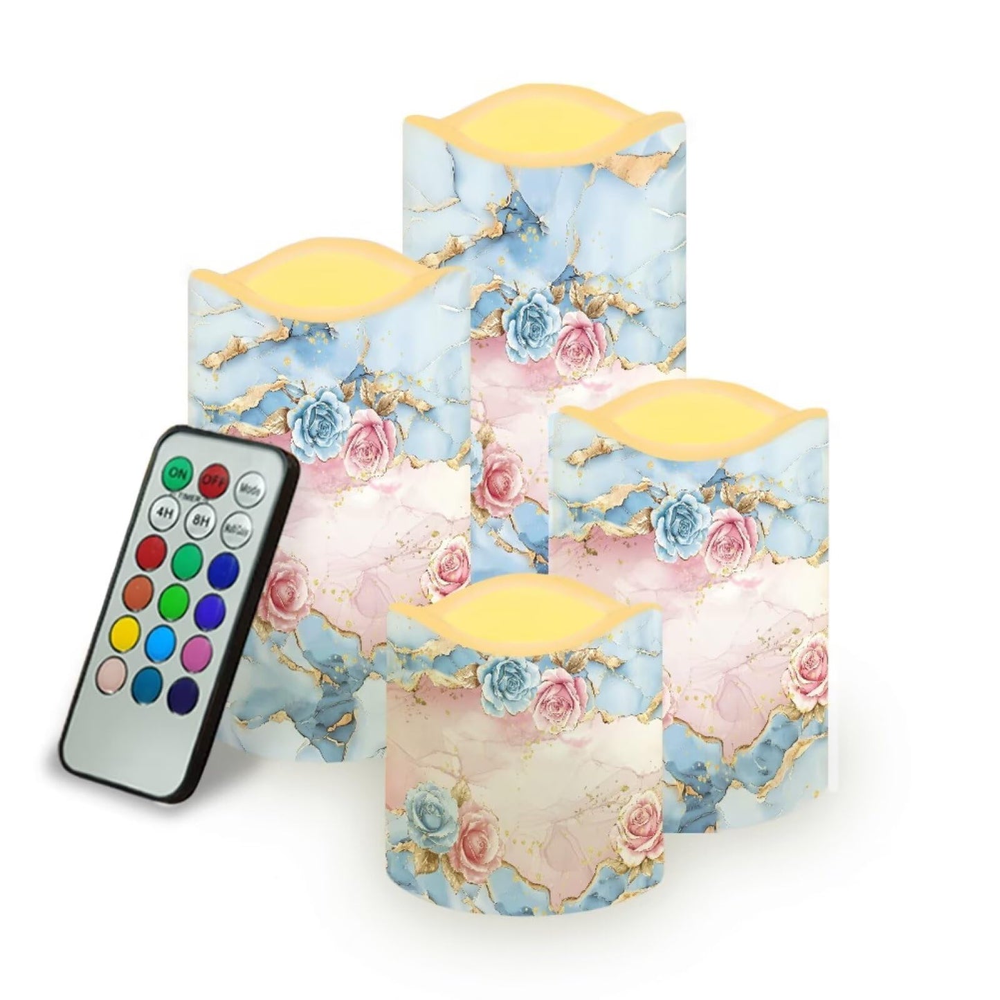 Cozeyat Ocean Wave Flameless Candles Set of 4 Battery Powered LED Pillar Candles with Remote Timer Flickering for Wedding Birthday Home Table Decor