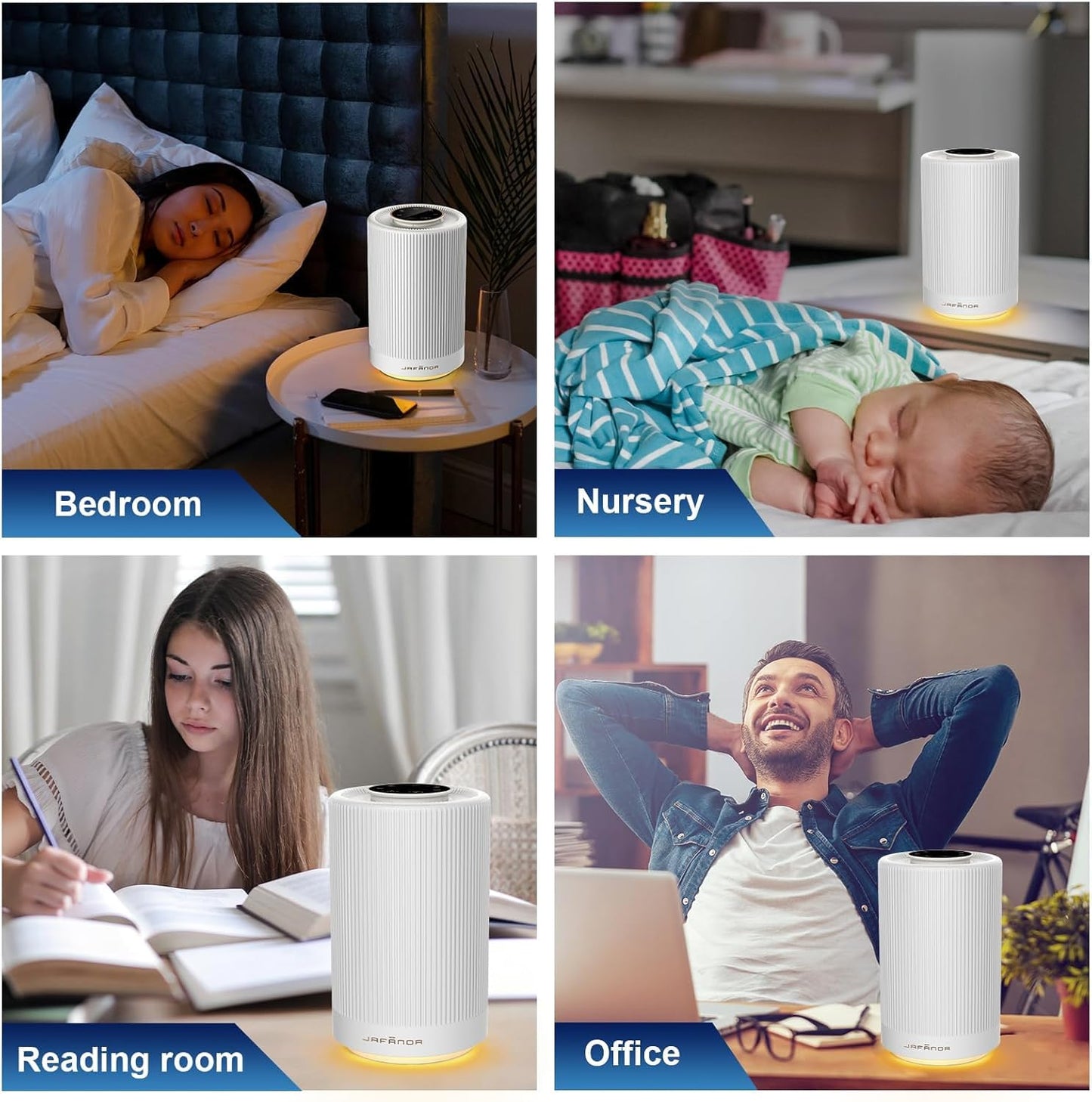 Jafanda Air Purifiers for Home Bedroom Coverage 450 sqft, 23 dB Air Cleaner with Brushless Motor, Effectively Remove Pollen Dust and Odor to Prevent Seasonal Air Diseases, Night Light