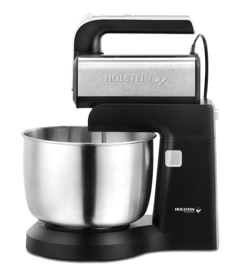 Holstein Housewares 5-Speed Hand and Stand Mixer, 250W Power with LED Light, Black and Stainless Steel – Versatile Mixer for Baking, Whipping, and More