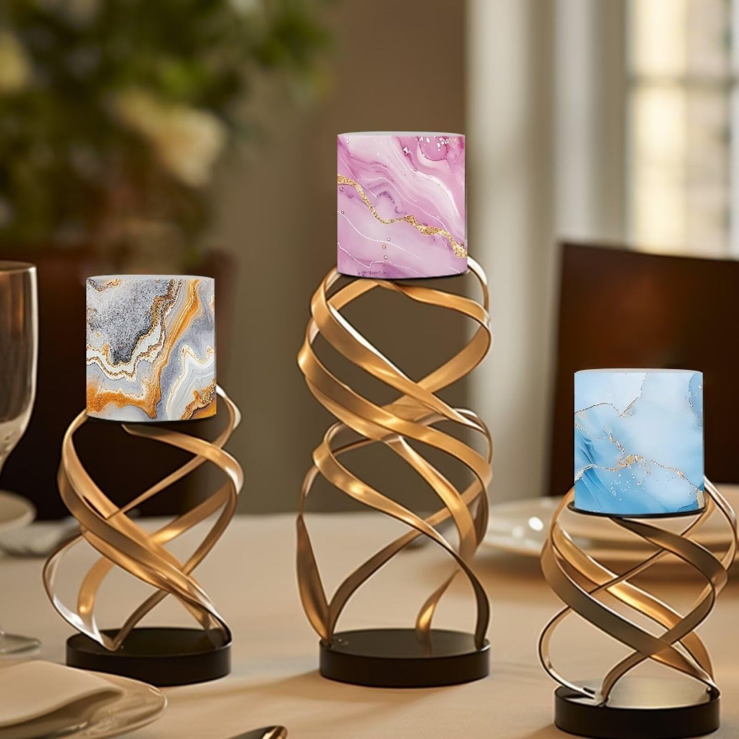 NETILGEN 4 Pieces Flameless Candles with Remote Timer with Battery Operated LED Pillar Candles 3 inch Realistic Flickering Flameless Candles Colorful Marble Print