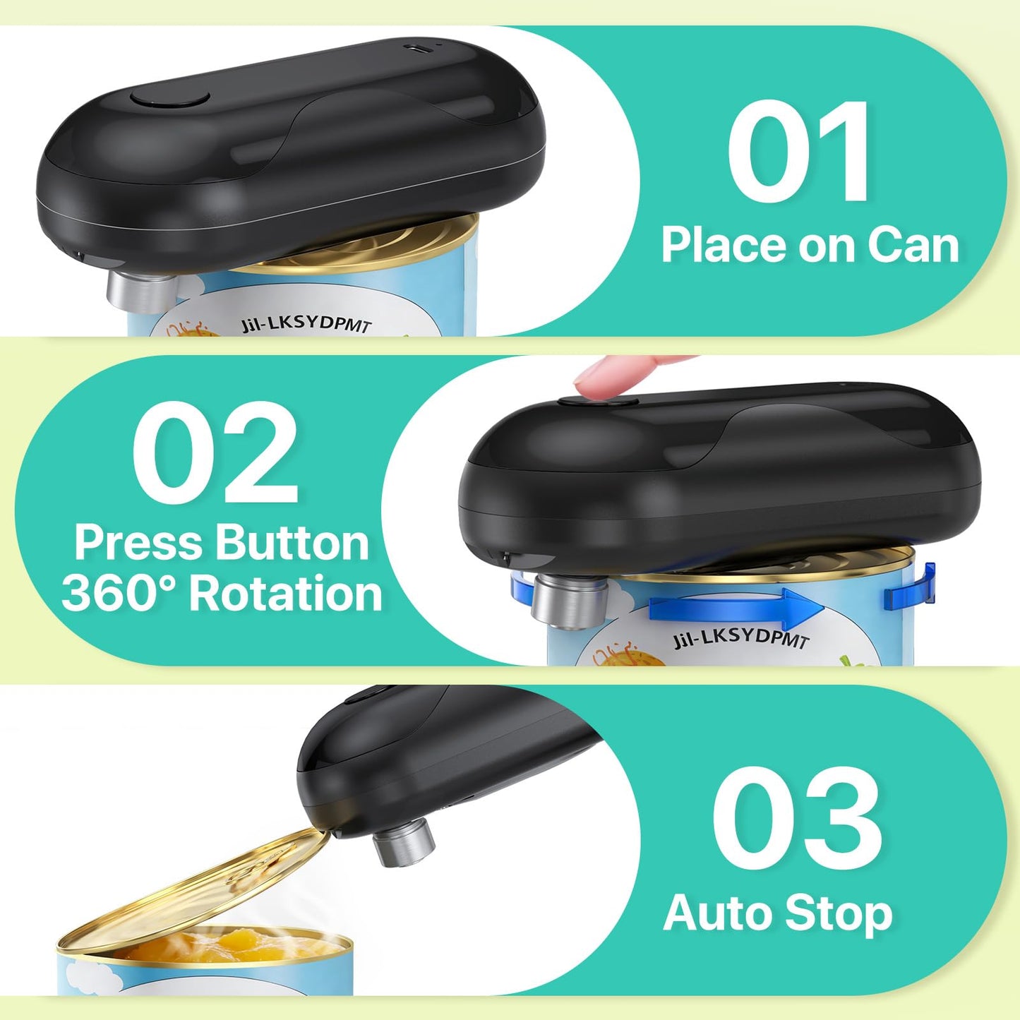 Electric Can Opener, Auto-Stop, Rechargeable, Side-Cut Smooth Edge, Hands Free Automatic Can Opener for Seniors & Arthritis Patients (Black)
