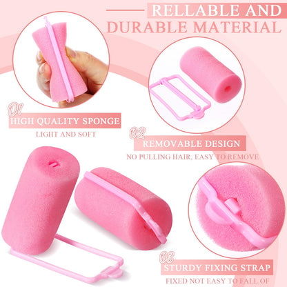Geyoga 18 Pieces Sponge Hair Rollers Large Soft Foam Hair Styling Curlers Large Size Hairdressing Curlers for Women(Pink,1.6 x 2.8 Inches)