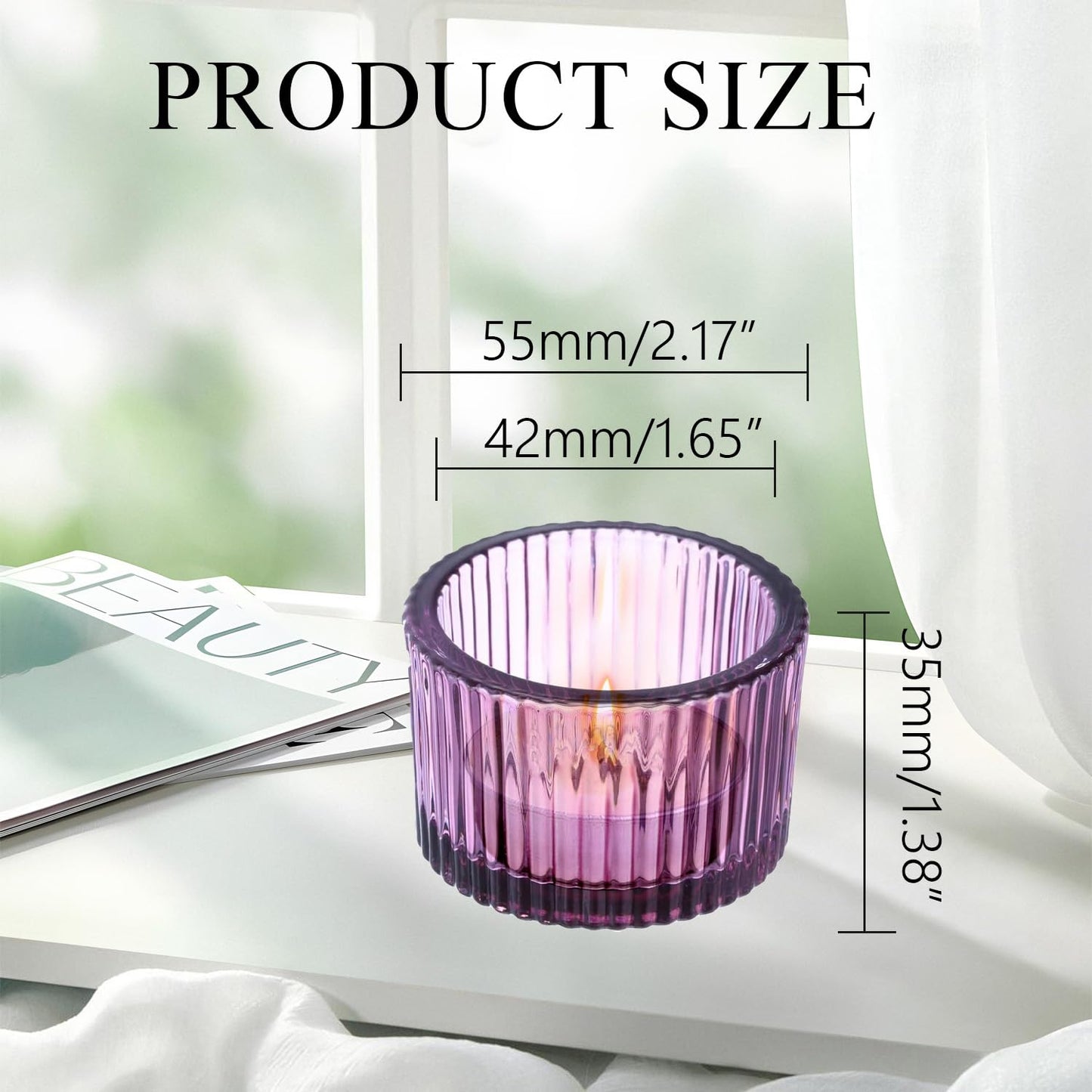 2 Pcs Tealight Candle Holder,Votive Candle Holders Glass Candle Holders Tea Lights Candle Holder for Table Centerpiece Decor Party&Home,Wedding Deco (Purple)
