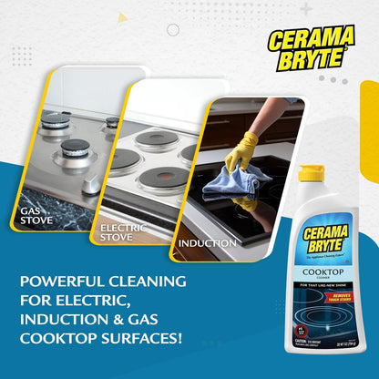 Cerama Bryte Best Value Kit: Ceramic Cooktop Cleaner 28oz, Scraper, 10 Pads, Burnt-on Grease Remover 2oz, 4 Piece Set