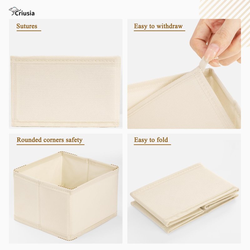 Criusia 15 Pack Drawer Organizer for Clothes, Foldable Dresser Dividers with 3 Sizes, Fabric Storage Bins – Beige