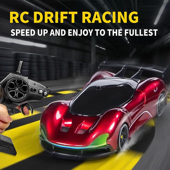 1:20 Scale Remote Control Drift Car 4WD 2.4GHz Racing Sport Toy RC Car with LED Lights Racing and Drift Wheels (Orange)