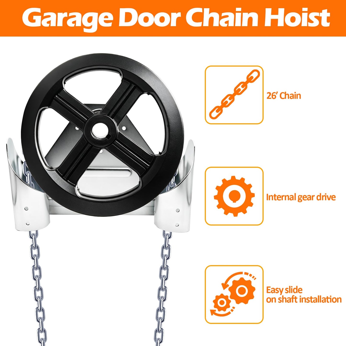 ‎NULTRUMA Garage Door Chain Hoist, 1:1 Reduced Drive Heavy Duty Wall Mounted Jackshaft Hoist Opener with 26ft Long Chain, for Roll Up Doors, Roller Shutters, Warehouses & Direct Drive Garage Doors