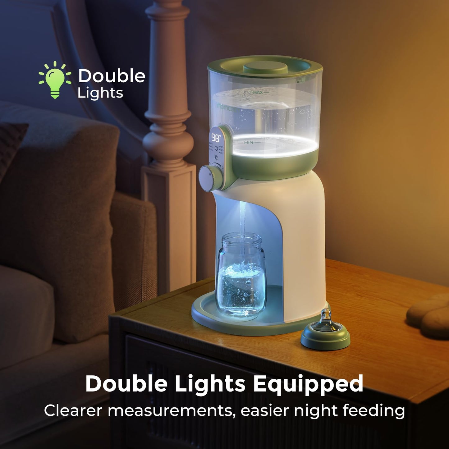 Momcozy Instant Water Warmer for Making Formula, Dual Lights for Night Feedings, 57 fl oz Large Capacity Detachable Tank, 6 Temperature Settings Water Dispenser, Breastfeeding Essentials