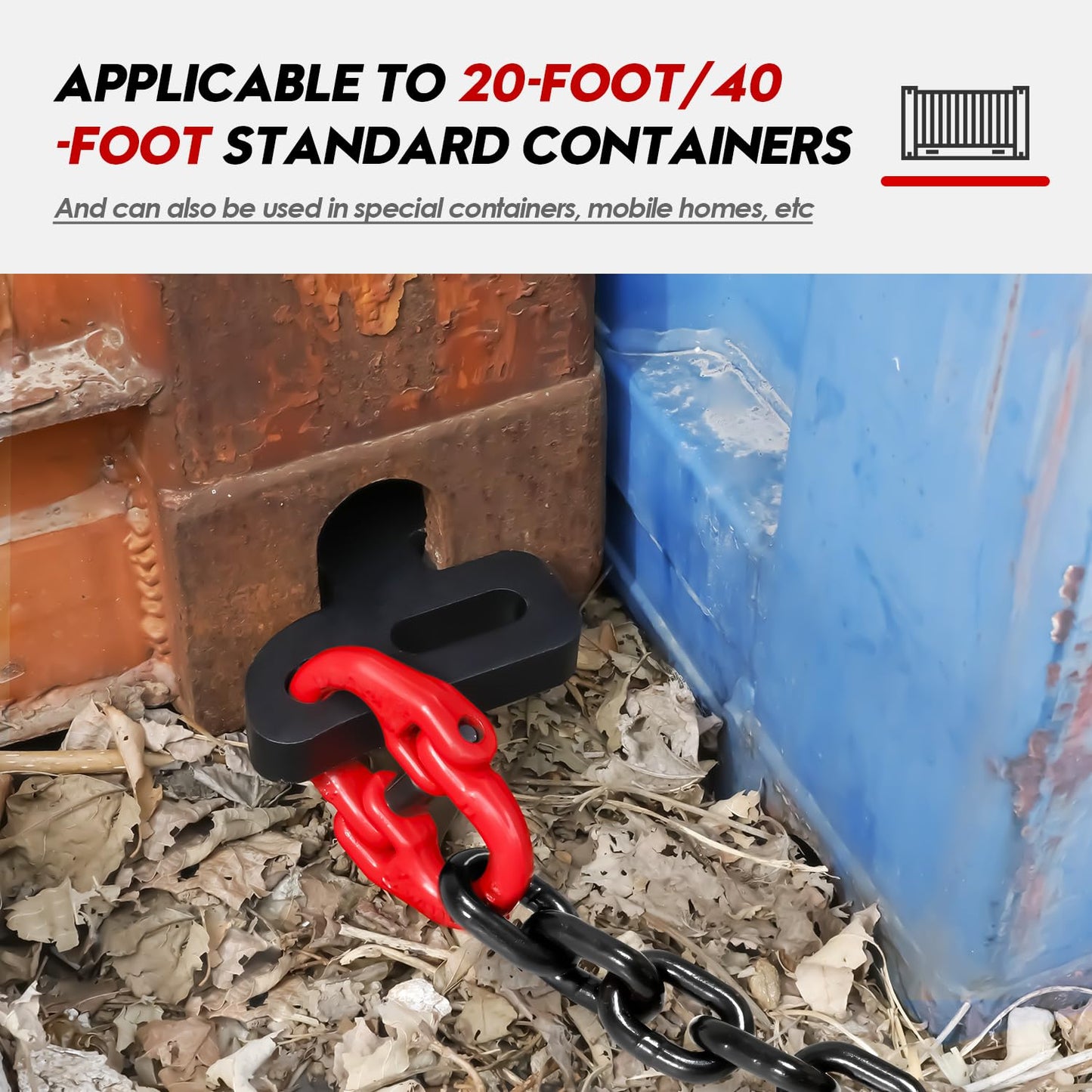 Shipping Container Loading Chain (1/2" x 5'), Container Chain Bridle Hooks G80 with V-Chain, Suitable for Cargo, Warehousing and Handling