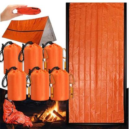 Dzronda Emergency Sleeping Bag with Whistle, Portable Emergency Survival Bag, Lightweight Pocket Size Emergency Sleeping Bag, Waterproof Thermal Bivy Sack for Camping, Hiking (6 Pack + Whistle)