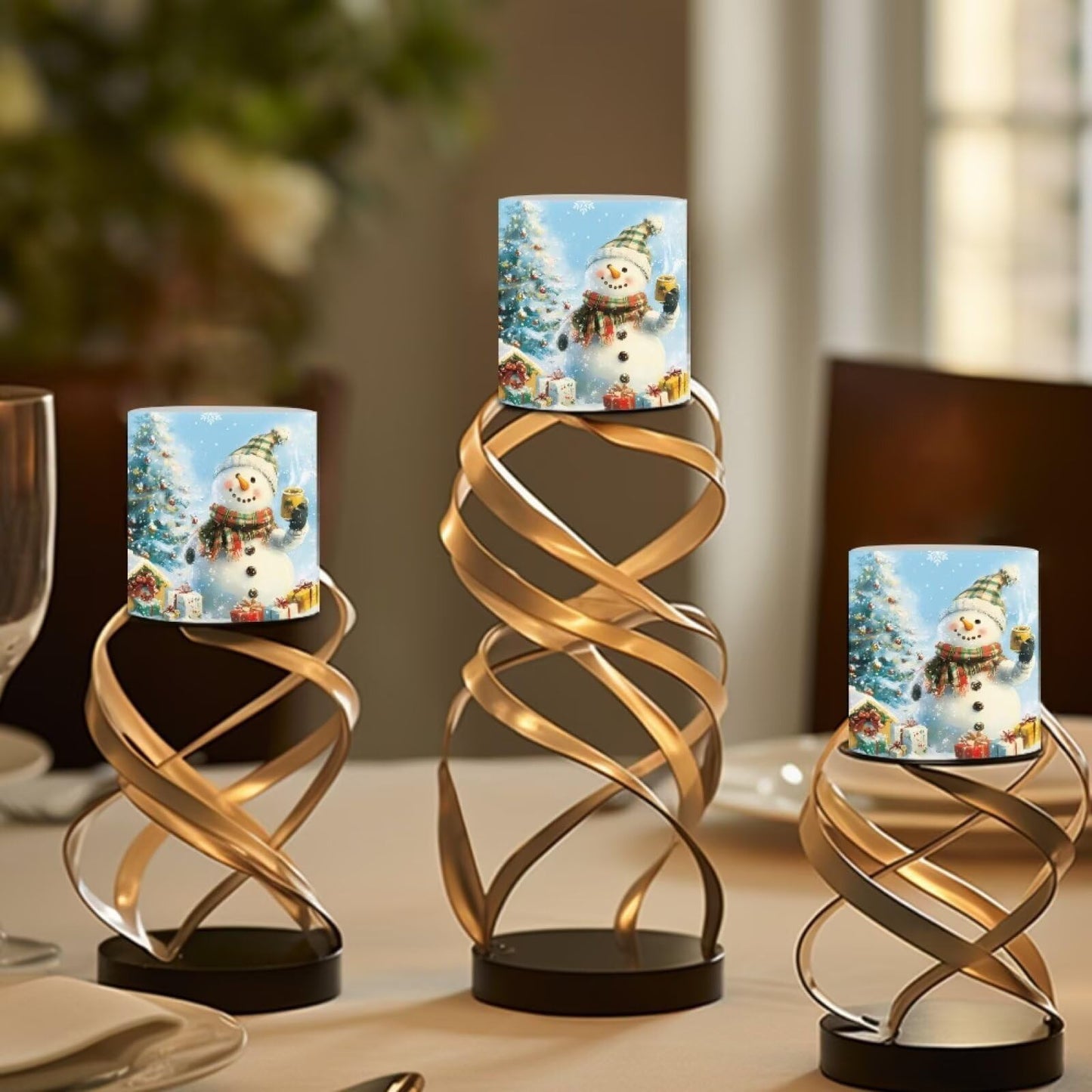 Merkmak 4Pcs Flameless Candles with Remote Christmas Snowman Candles with Timer Battery Operated LED Pillar Tea Lights for Party Banquet Home Decoration