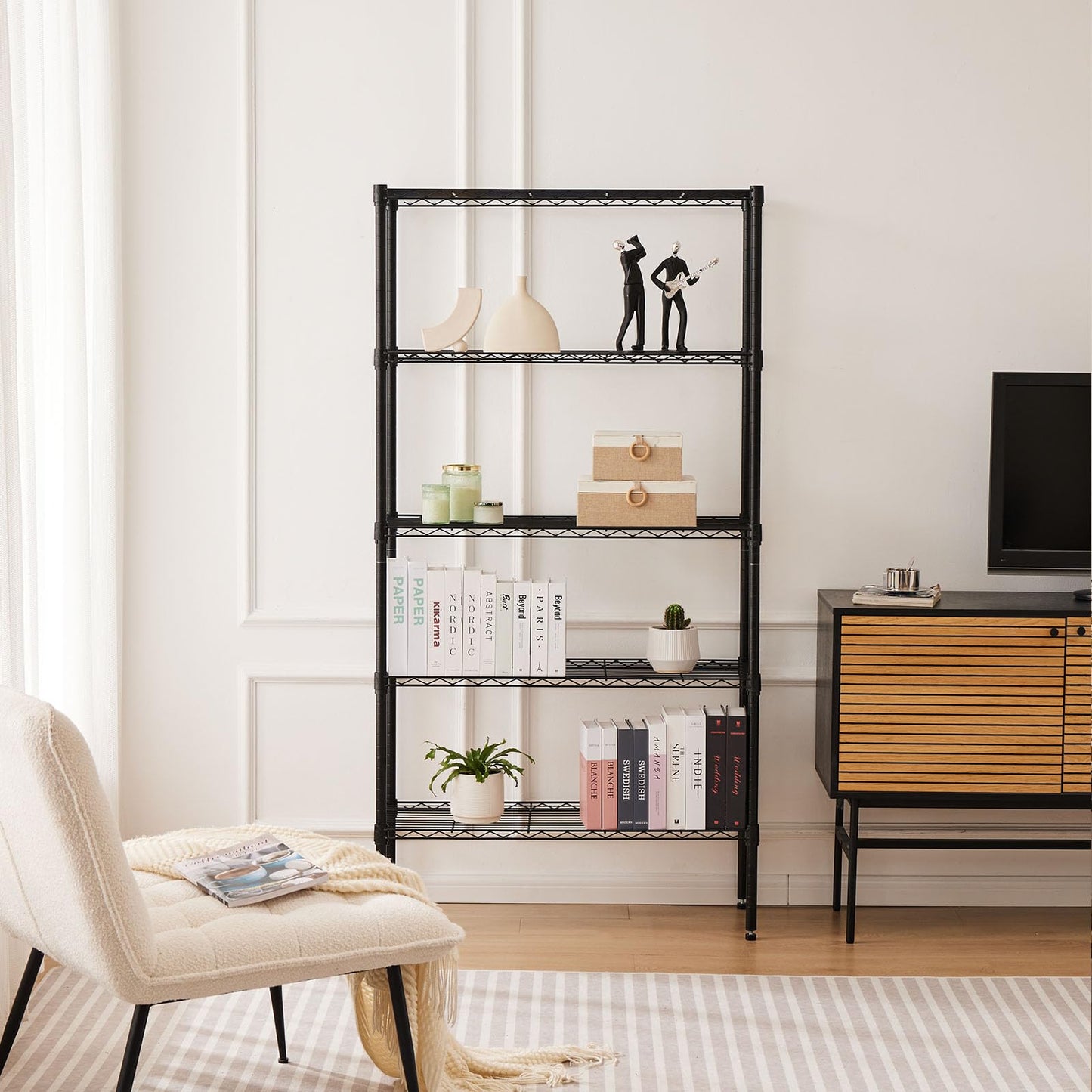 DUMOS 5 Tier Metal Wire Rack Shelf Heavy Duty Standing Shelves Adjustable Steel Closet Shelving Unit Organizers and Storage for Kitchen Bathroom Pantry Office, 13.78" D x 35.43" W x 69.29" H