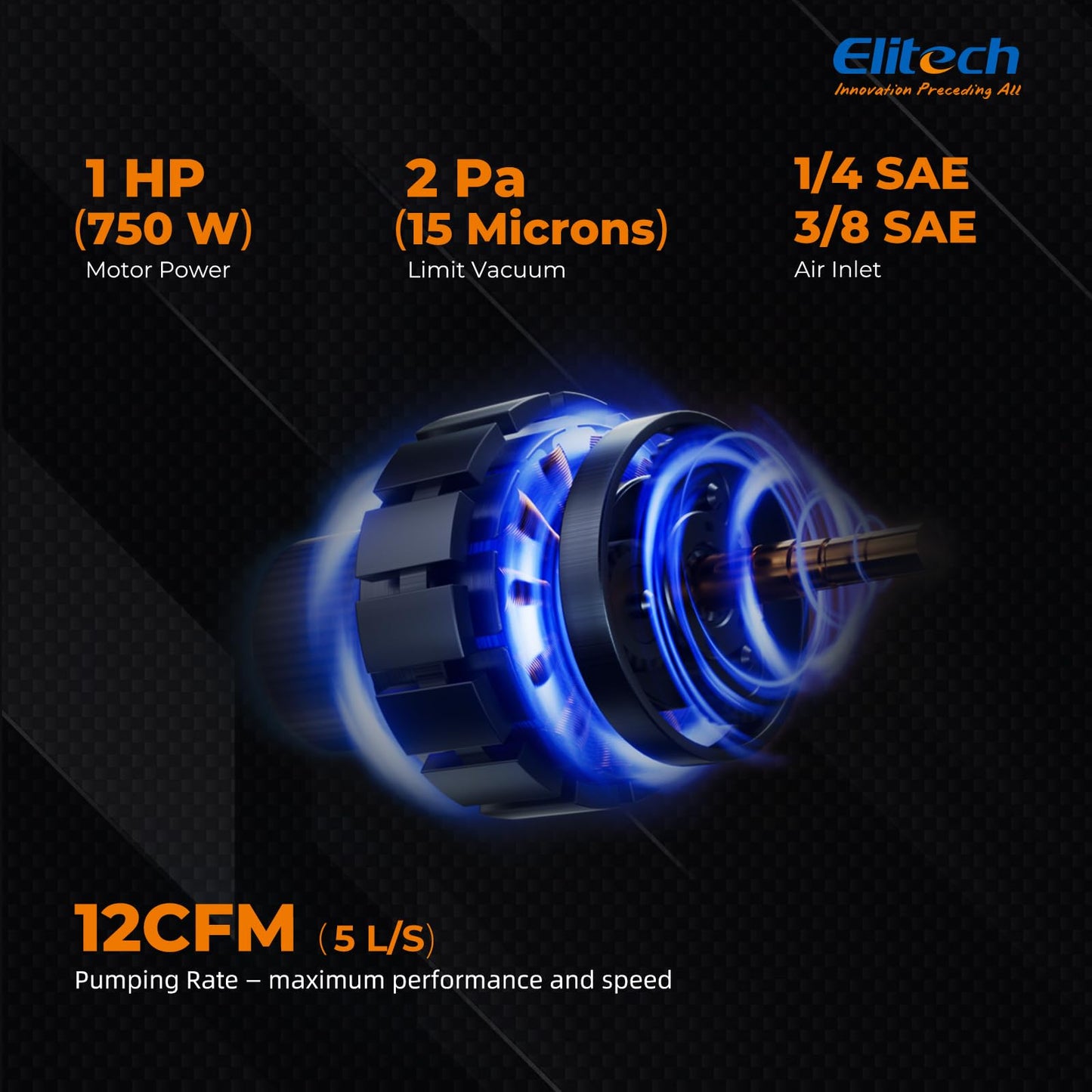 Elitech 12 CFM HVAC Vacuum Pump with External Micron Gauge, 1 HP Dual-Stage Rotary Vane Pump, 4" Touchscreen & App, Fast Evacuation for AC, Refrigeration, Mini Split, R12/R22/R134a/R410a- SVP-12 Pro