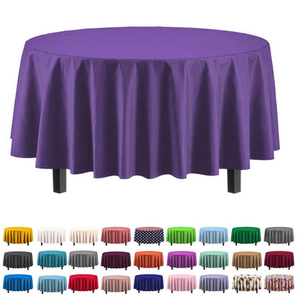 Exquisite Party Solids 6-Pack Premium Plastic Tablecloth 84in. Round Plastic Table Cover - Purple