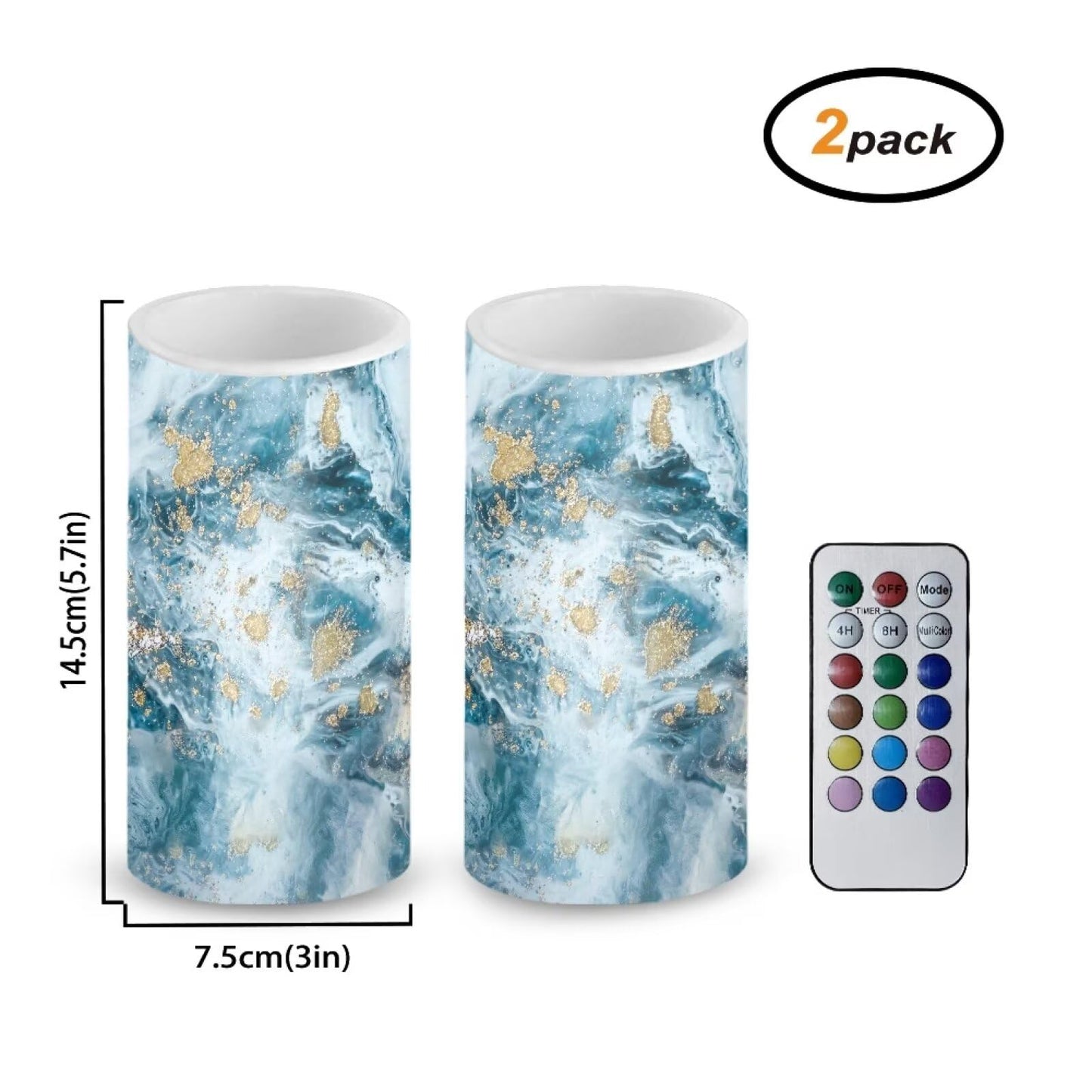 NETILGEN Flameless Candles LED Battery Operated Candles with Realistic Set of 2 with 18 Key Remote Control Timer Dancing Flame Pillar Candles for Home Farmhouse Decor, Blue Gold Marble