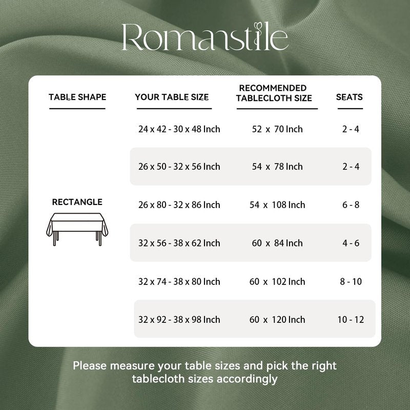 Romanstile Spring Rectangle Tablecloth - Waterproof and Wrinkle Resistant Washable Polyester Table Cloth for Kitchen Dining/Party/Wedding Indoor and Outdoor Use (52 x 70 inch, Sage Green)