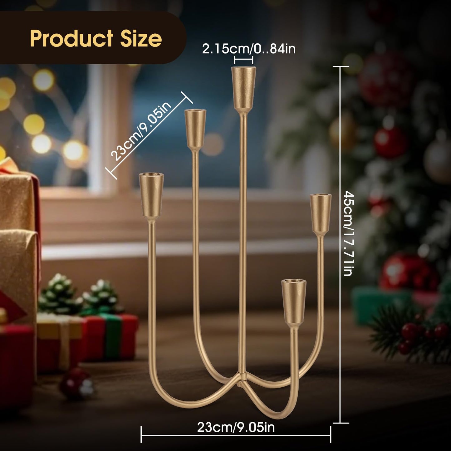 5-Candle Cast Iron Metal Candelabra, 17.7 Inch Candlestick Holders, Iron Tabletop Candelabra, Taper Candle Holders, Cast Iron Candelabra for Wedding, Table, Fireplace Mantel Decor