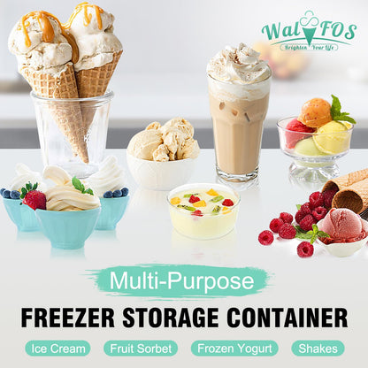 Walfos Ice Cream Containers - 1.6 Quart Each, Reusable Homemade Ice Cream Tubs with Silicone Lids, Stackable Freezer Storage Container for Yogurt, Sorbet, Gelato, Bonus 2 Bands, 12 Stickers, Set of 2
