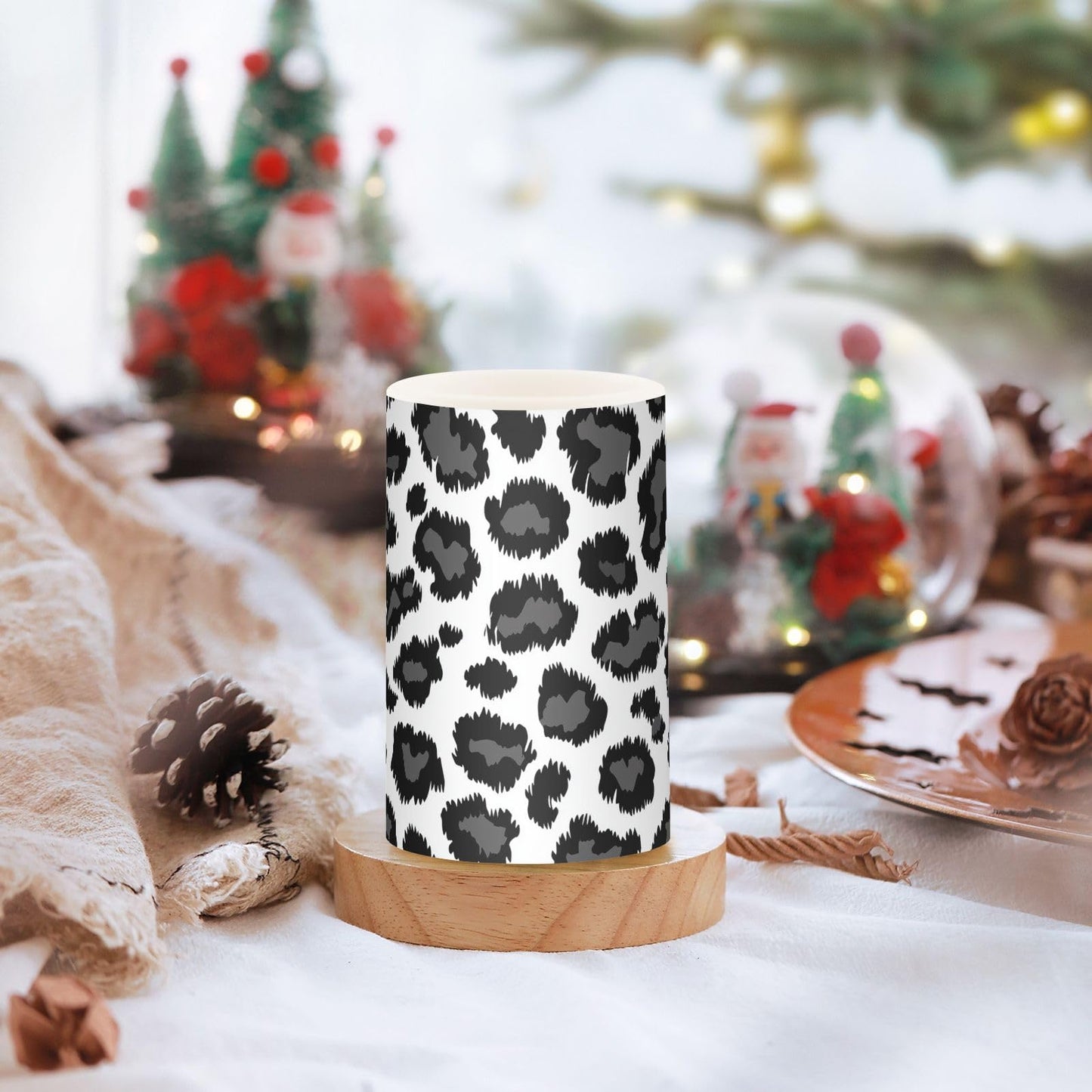 WEVIBOFU Black Grey Leopard Pattern Flickering Flameless Candles LED Battery Operated with Remote Timer Pillar Candles for Home Birthday Wedding Christmas Decor, Set of 2