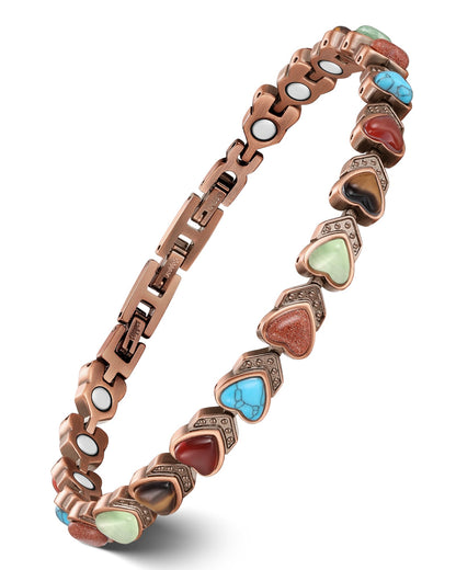 Feraco Copper Ankle Bracelet for Women, 99.99% Pure Copper Magnetic Anklet with 3800 Gauss Neodymium Magnet & Natural Stones, Adjustable with Sizing Tool