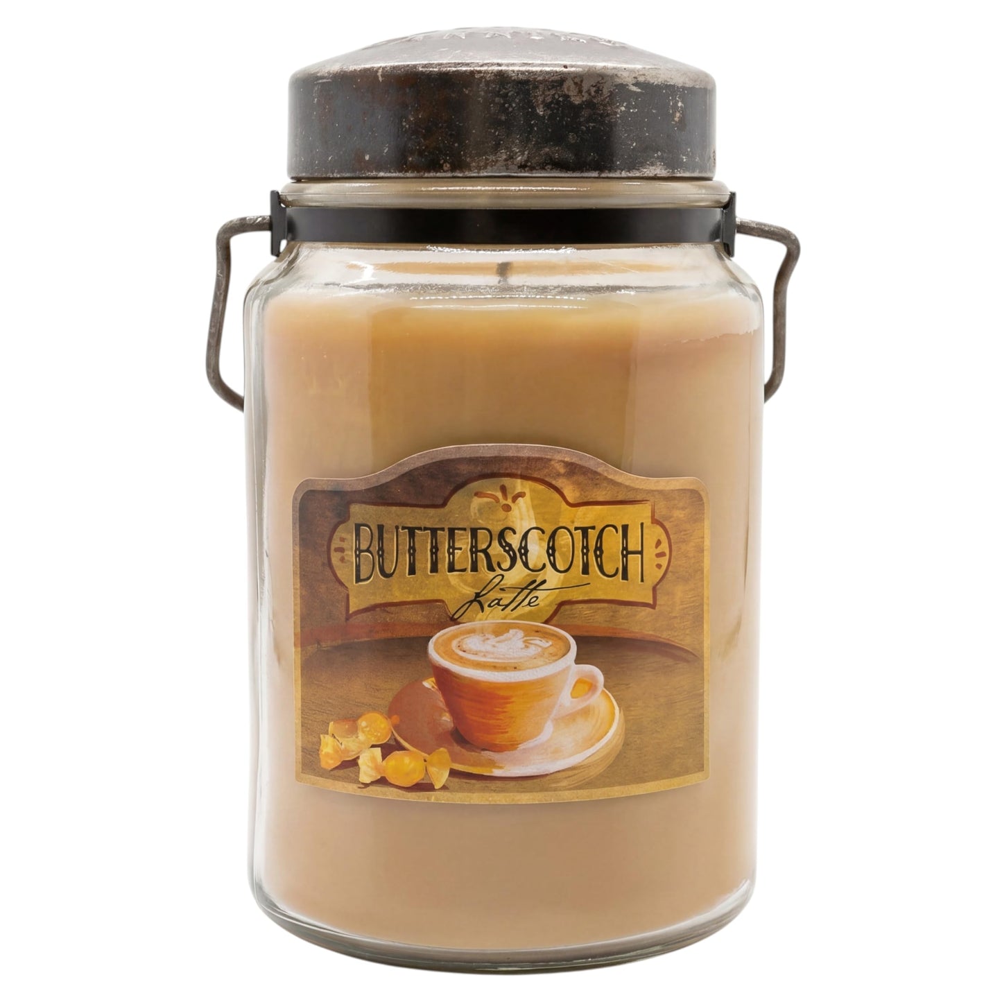 McCall’s Candles | Butterscotch Latte | 26 oz Scented Candle | USA-Poured | Vintage Rustic Jar with Carrying Handle | Browned Butter, Caramel & Espresso Fragrance